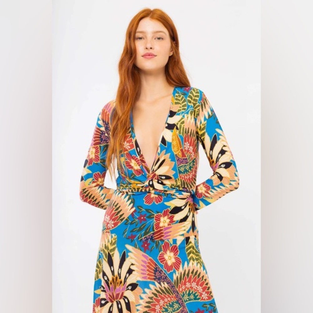 FARM RIO Toucan Jersey Wrap Dress - Wonderful Toucans L